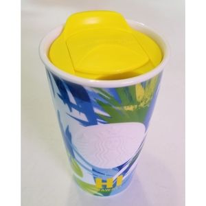 Starbucks Hawaii Yellow Tropical Palm Ceramic Traveler Tumbler Mug 12oz